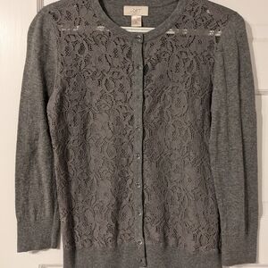 LOFT Gray Lace Cardigan Sweater